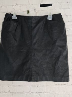 Vintage Black Bagatelle 100% Leather Mini Skirt Sz 14 Biker Grunge Goth Baddie